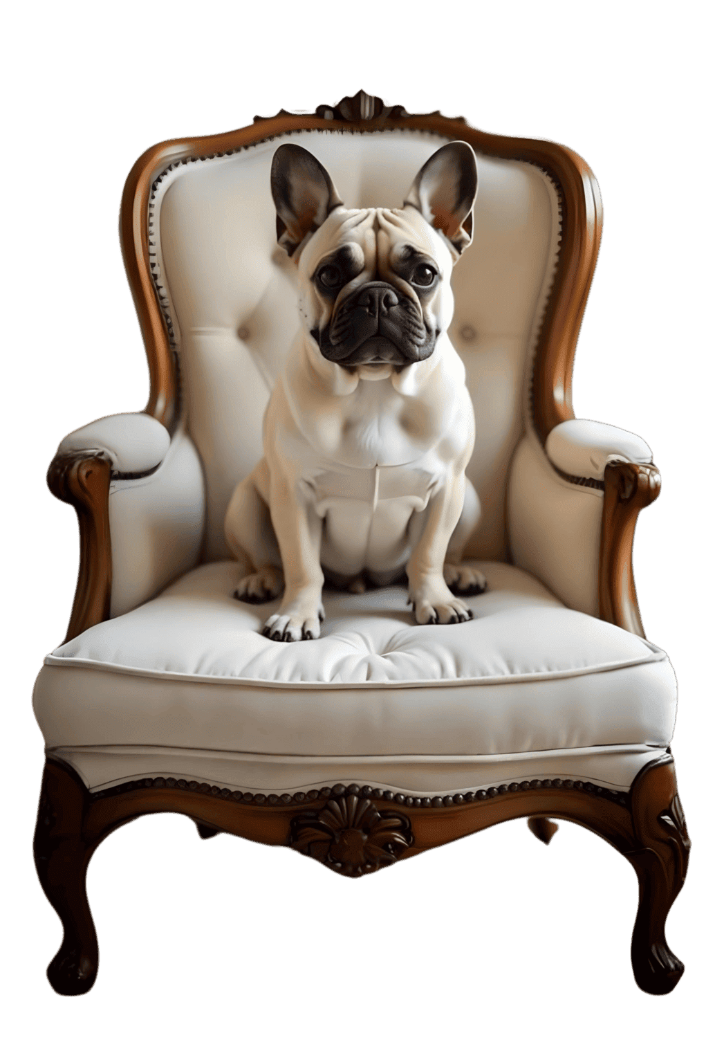 Cachorro sentado em poltrona limpa pela Best Clean Portugal, Limpeza e higienização de estofados em Portugal.